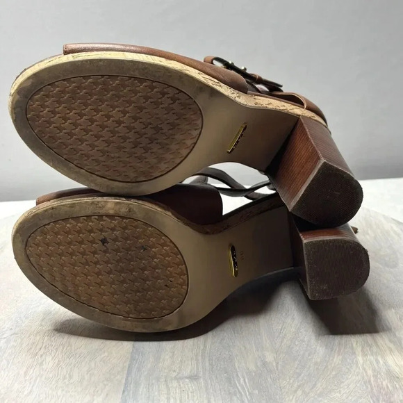 RALPH LAUREN Cognac Leather Open Toe Back Logo Zip FIANA Booties Size 8B - Picture 8 of 9